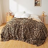 XeGe Fluffy Faux Fur Cheetah Print Bed Blanket Kids Adults Couples, Plush Fuzzy Wrap Round Large Leopard Queen Size Warm Shaggy Furry Blanket for Couch Sofa Bedroom Living Room, Brown, 90x90, Queen