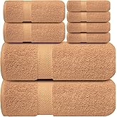 Infinitee Xclusives Luxury 100% Cotton Towel Set – 8 Piece Bathroom Towel Set (2 Bath Towels, 2 Hand Towels, 4 Washcloths) – Soft & Absorbent Towels for Bathroom (Cosmic Sand)