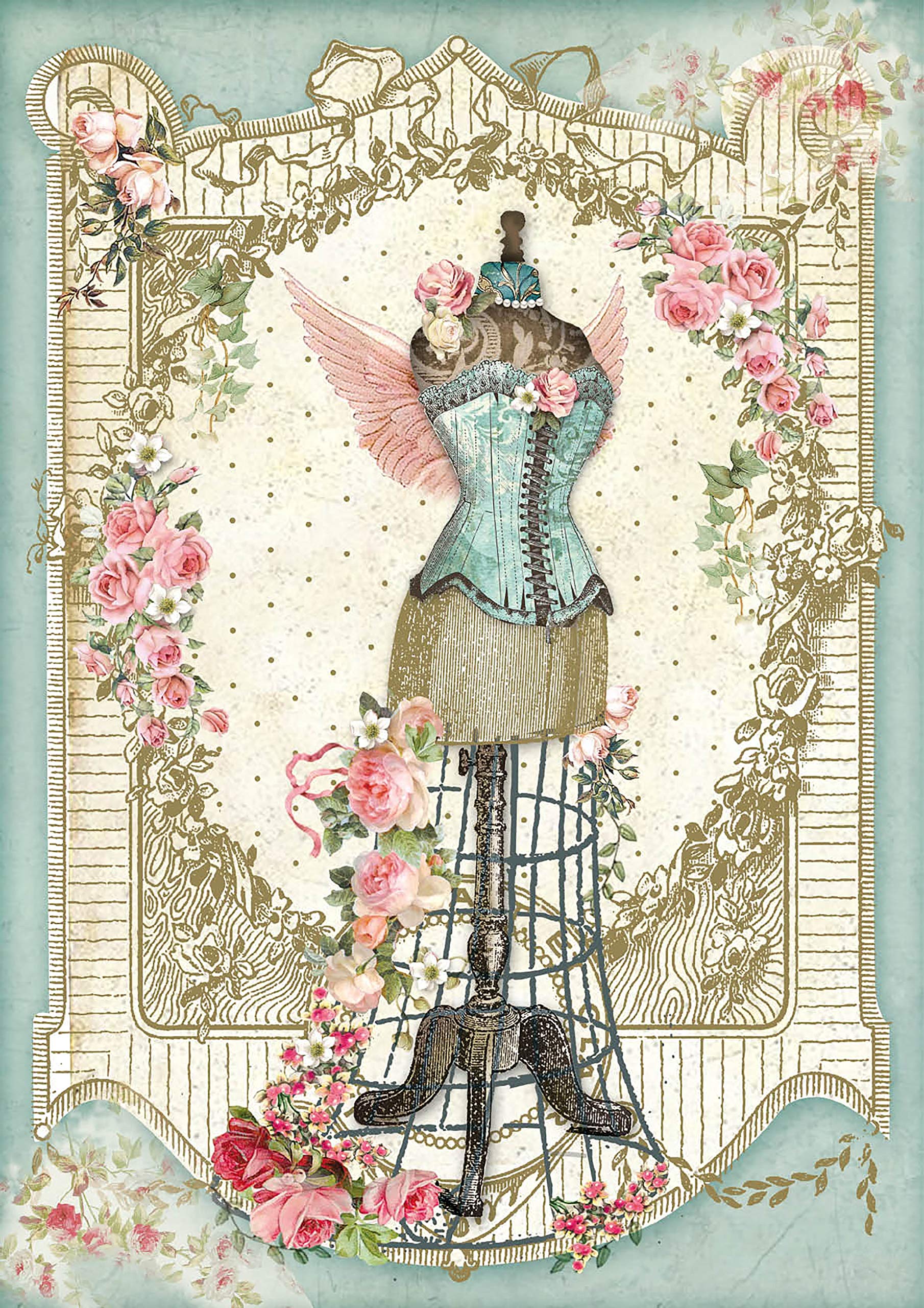 STAMPERIA INTERNATIONAL, KFT Rice Paper Pack A4, Mannequin W/Flowers, One Size