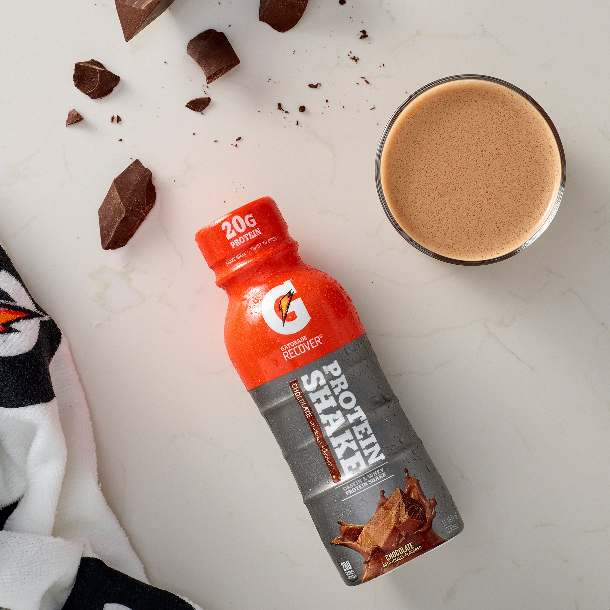 Gatorade Recover Protein Shake, Chocolate, 20g Protein, 11.6 fl oz Plastic Bottle, Pack of 12