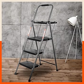 Bathla Boost Plus 3-Step Foldable Steel Ladder with Anti-Slip Steps & Tool Tray
