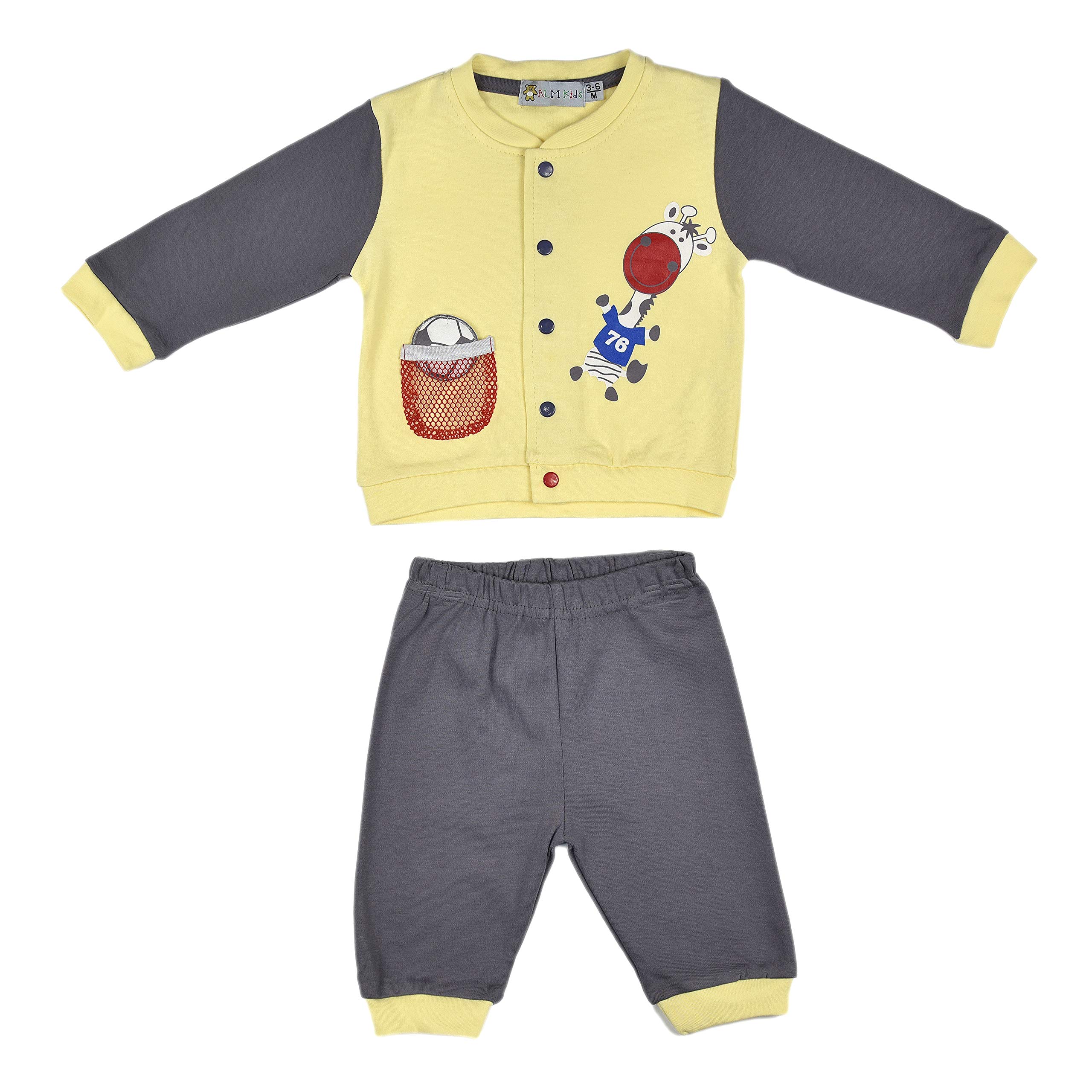 ALM Kids Baby Rompers two piece Front Open Variations Blue and Yellow Combination and Grey for Baby Boy Baby Girl From New born upto 12 Months