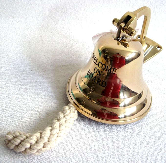 Large Lightweight Ship Bell Brass Engraved on Board with
