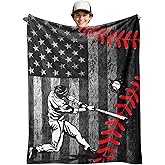 Baseball Throw Blanket 320gsm Kids Blanket Fluffy Cozy Soft Warm Plush Lightweight Decorative Blanket Gifts for Boys Girls Women Men Baby Blankets Quilt for Bed Sofa Chair (US Flag Baseball, 50"x40")