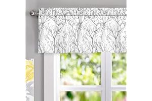 DriftAway Tree Branch Lined Valance Double Layer Blackout Thermal Insulated Abstract Ink Printing Window Curtain Valance Rod Pocket 52 Inch by 14 Inch Plus 2 Inch Header Silver Gray 1 Pack