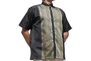 RaanPahMuang Short Sleeve Formal Chinese Woven Motif Silk Shirt