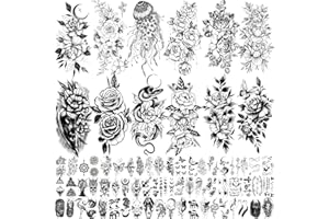ZOMME 72 Sheets 3D Flowers Temporary Tattoos for Women Adult, Fake Tattoos Body Art Arm Sketch Tattoo Stickers for Women and Girls
