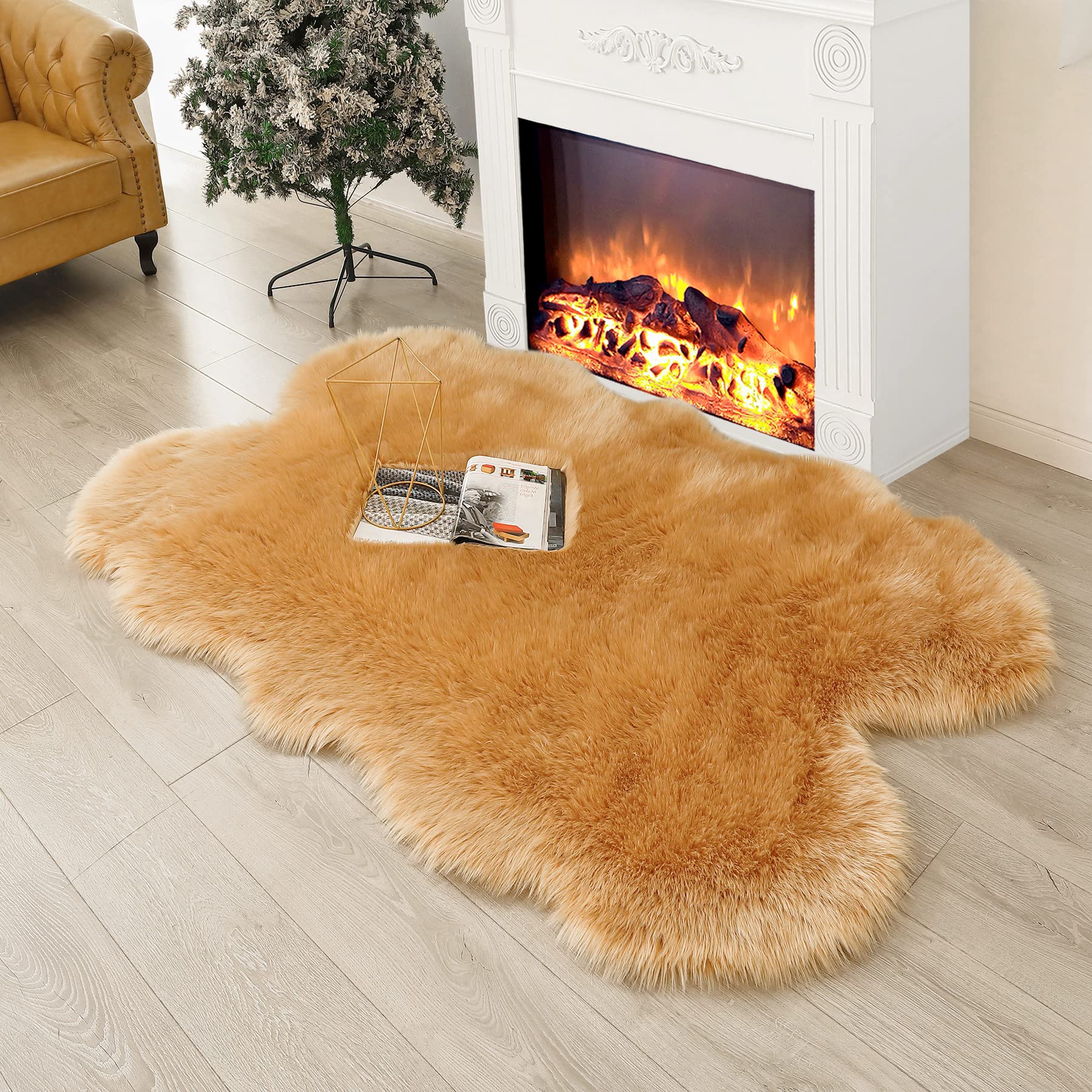 Photo 1 of CKLZSAY Fluffy Faux Fur Rug Brown Sheepskin Area Rug,4x6 Ft Ultra Soft Shaggy Plush Rug for Bedroom Bedside Living Room Nursery Kids Room