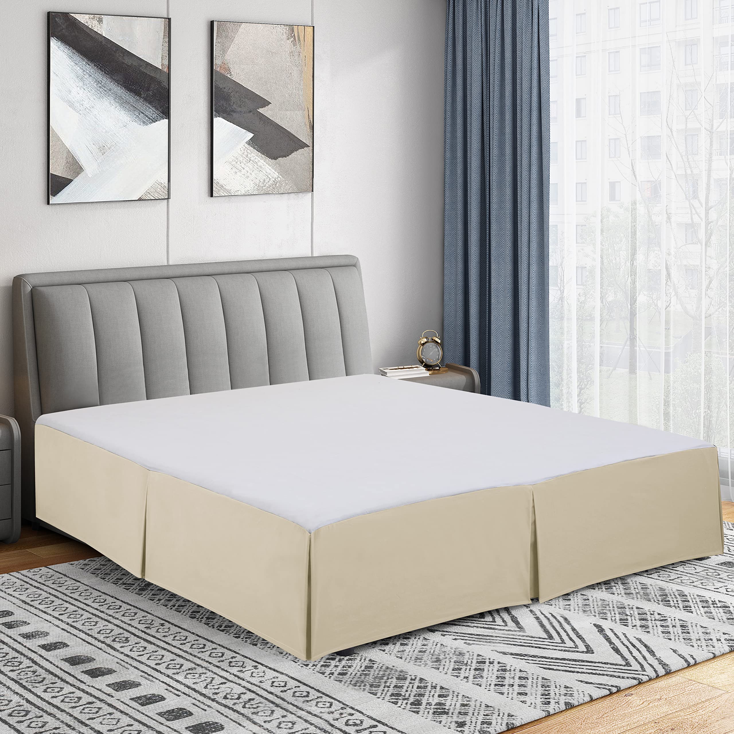 Cathay Home Double Brushed Microfiber Pleated Easy Fit Bed Skirt, Ultra Soft, Fade and Wrinkle Resistant - Cream, Twin