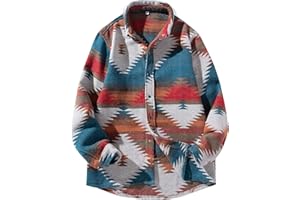 FindThy Men’s Brushed Flannel Shirts Ethnic Aztec Print Button Up Lapel Tribal Shirt Jacket Shacket