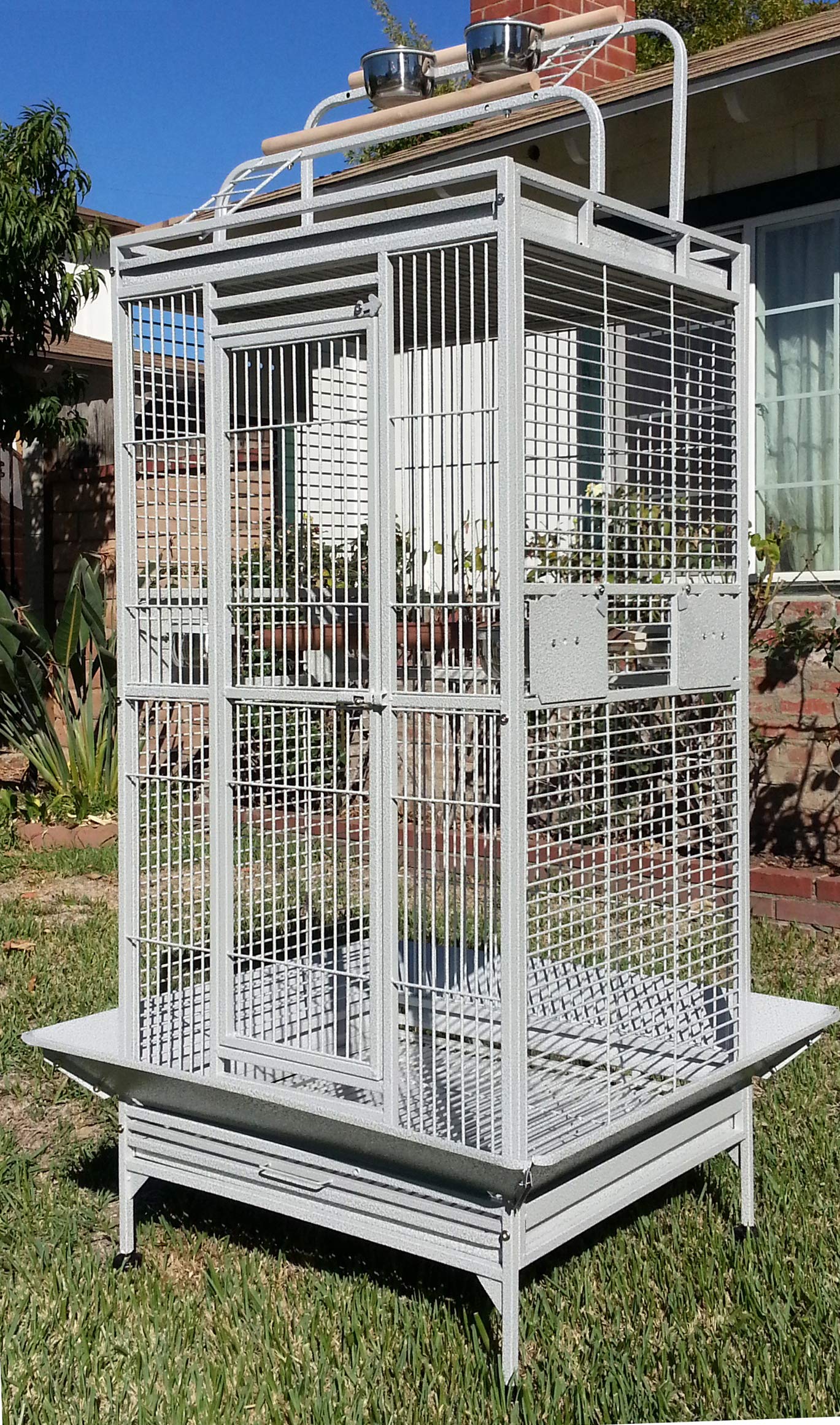 Mcage Large Wrought Iron Bird Parrot Cage Double Ladders Open/Close Play Top, Include Seed Guard