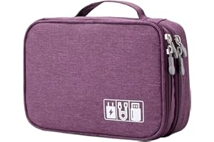 Lanola Travel Cable Organizer Bag, Electronic Accessories Case Portable Double Layer Cable Storage Bag for Cord,phone,Charger, Flash Drive, Phone, SD Card,Personal Items - (Purple)