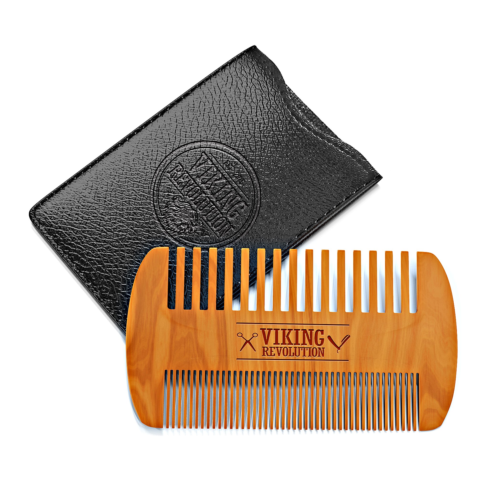 Wooden Beard Comb & Case, Dual Action Fine & Coarse Teeth, Perfect for