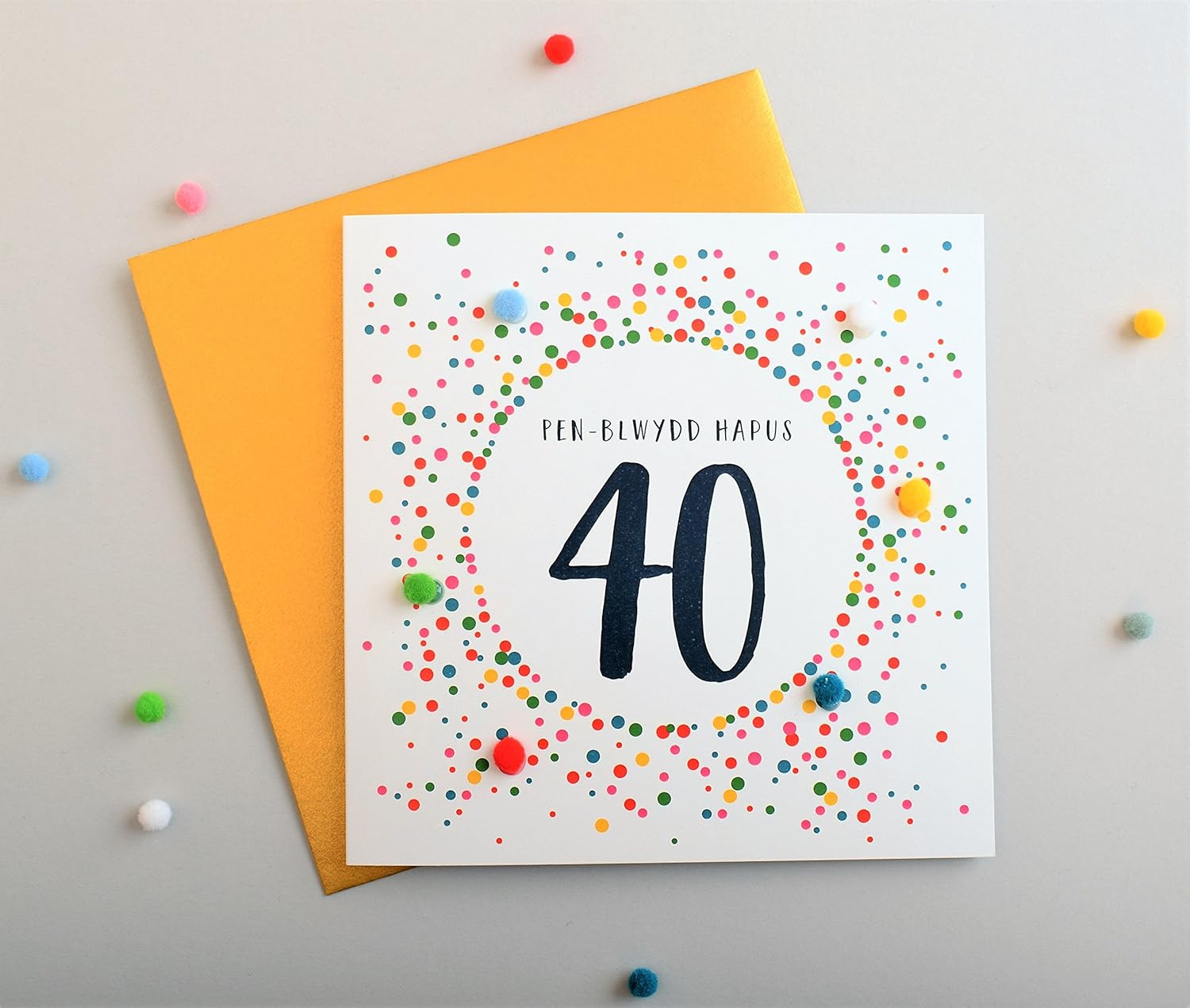 Claire Giles Greeting Cards, Welsh Happy 40th Birthday Card, Penblwydd Hapus, Dotty Age 40 Welsh language Greeting Card - Image 4