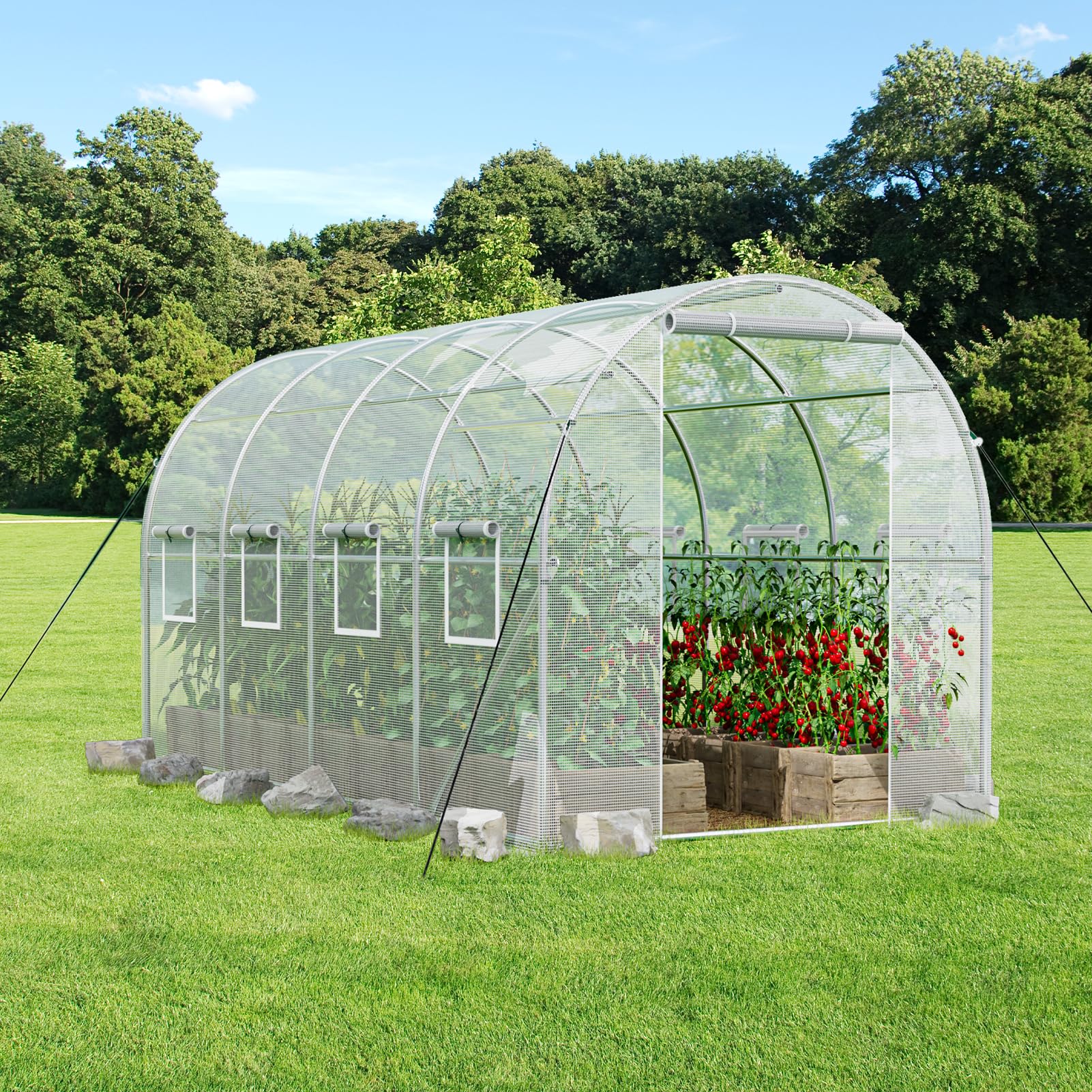 Photo 1 of SPECILITE Walk-in Tunnel Greenhouse for Outdoors, 15×7×7 FT Heavy Duty Hoop House Kit with 8 Screen Windows, Thicken PE Cover & Galvanized Frame, Portable Large Green Houses for Outside, Winter, White