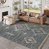 ILANGO Area Rug 8'x10' for Living Room Bedroom Washable Moroccan Boho Rugs for High Traffic Area Non Slip & Non-Shedding Rugs Fade Resistant Carpet for Kitchen Office (Dark Grey)