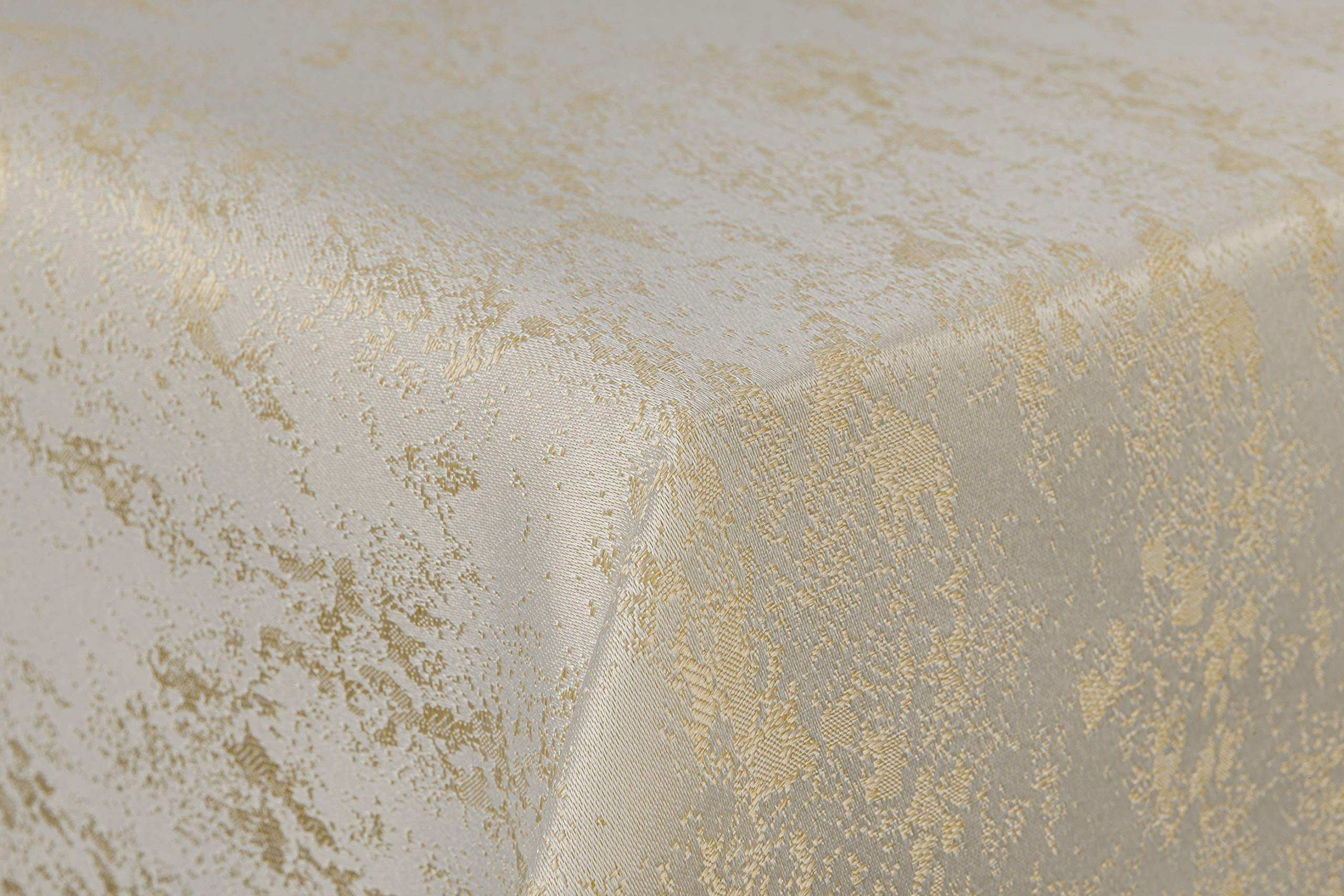First-Tex tablecloth damask jacquard brilliant mottled 160 round in cream/champagne with straight hem edge