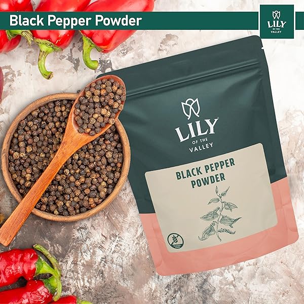 LILY OF THE VALLEY BLACK PEPPER POWDER – 100% RAW SOURCED FROM INDIA – RICH IN FLAVOR & TASTE, IDEAL FOR COOKING, SMOOTHIES, LATTES & TEA – VEGAN & GLUTEN-FREE – PACKED IN RESEALABLE POUCH(16OZ, 453G)