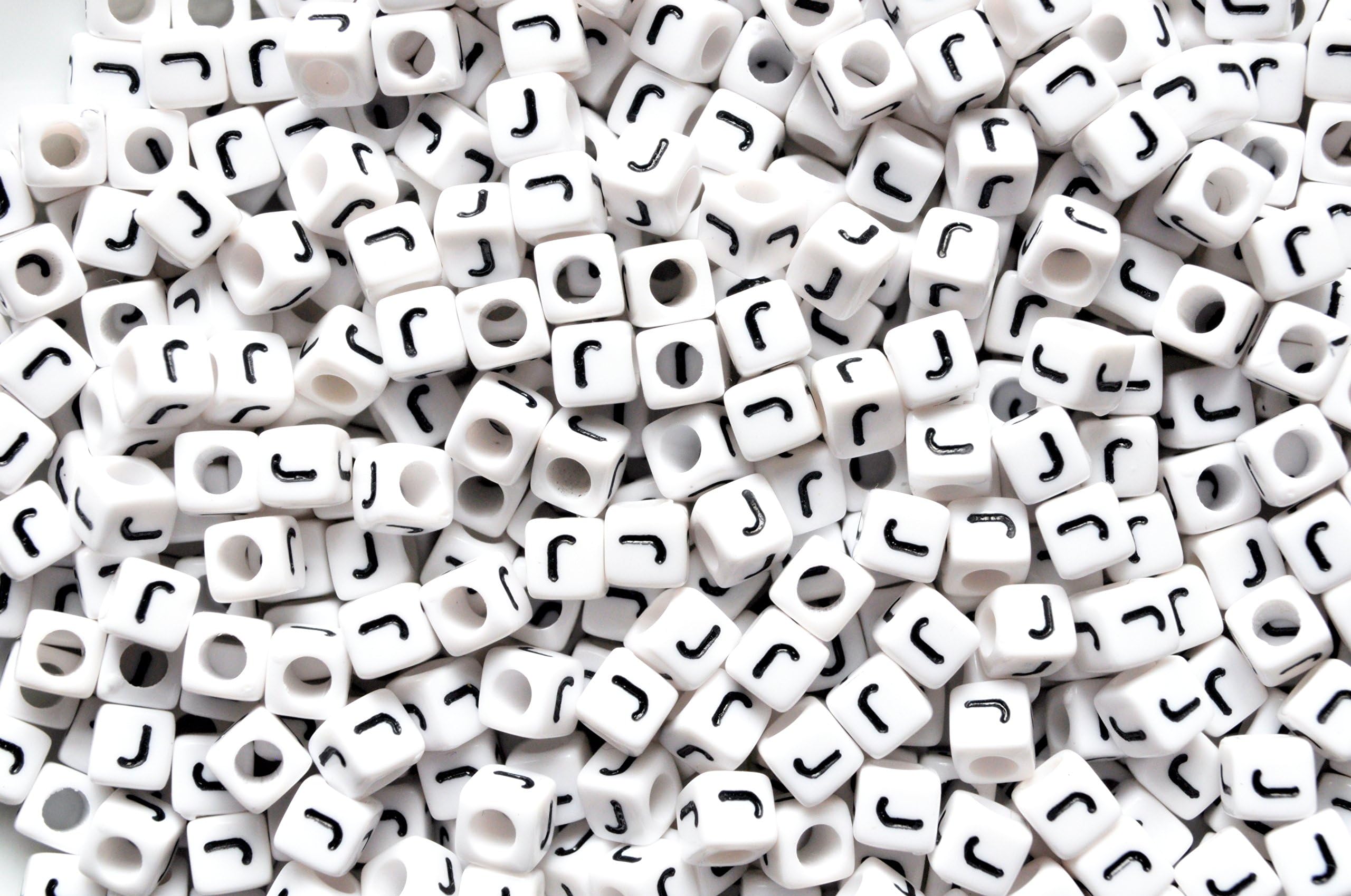 100 pcs 6mm White Cube Letter Alphabet Acrylic Beads Single & Mixed Letters (J)