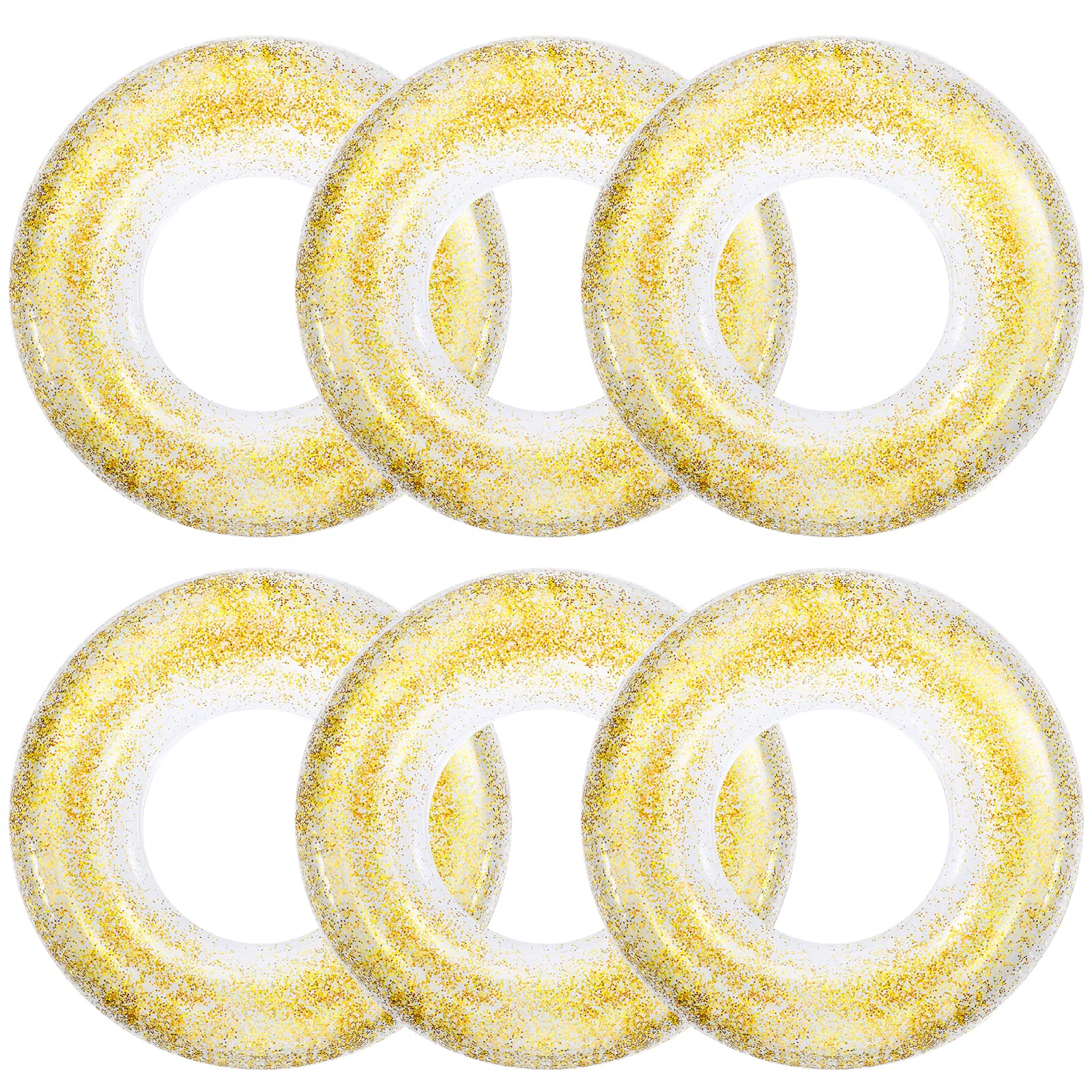Photo 1 of 6 Pcs Inflatable Pool Float Tube 30 Inch Swimming Ring with Confetti Glitter Inner Tubes Transparent Swim Floaties Funny Water Floats Toys for Kids Adults Beach Party Supplies (Gold)