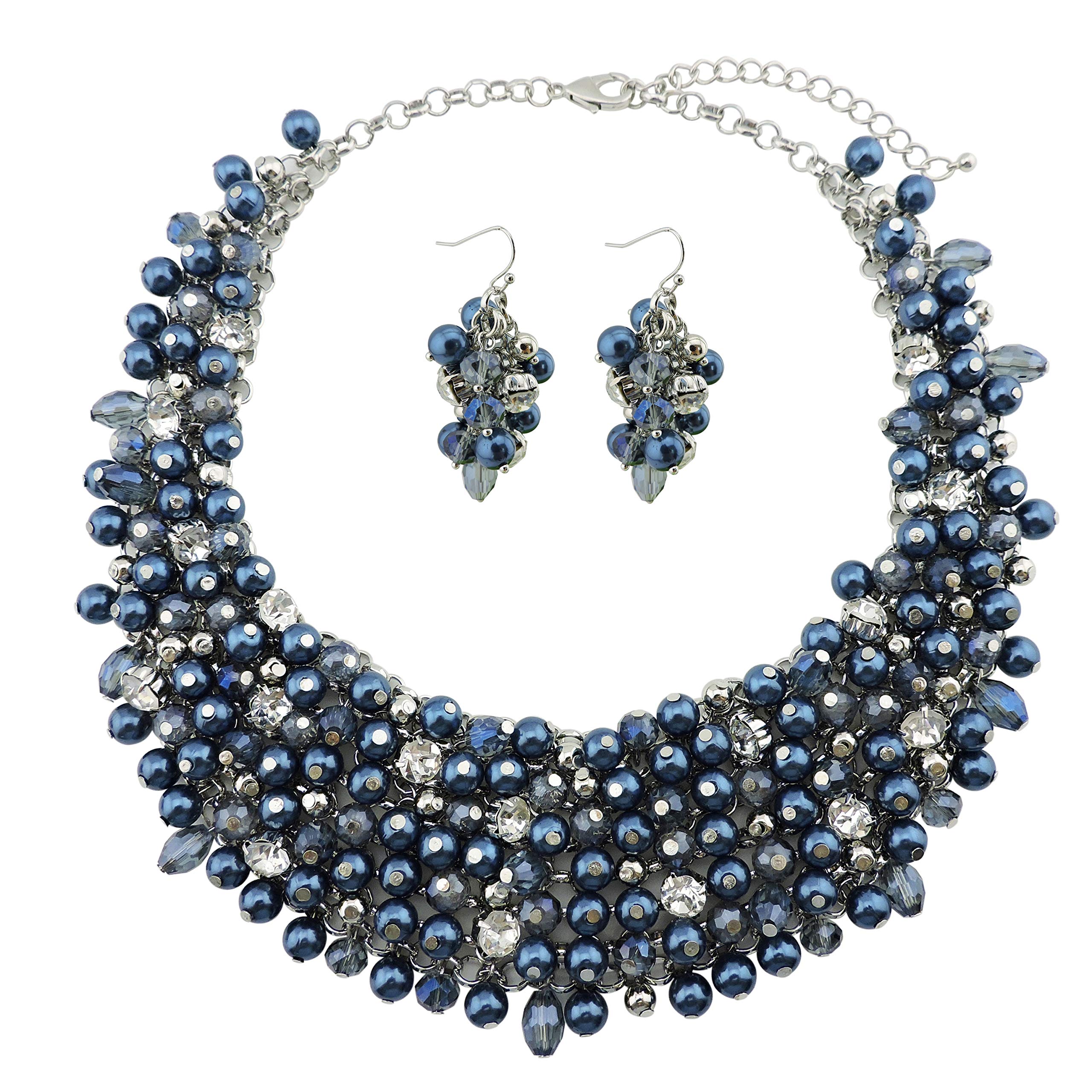 Bocar Fashion Crystal Chunky Collar Statement Necklace Earring Set for Women Gift (NK-10260-Moran)