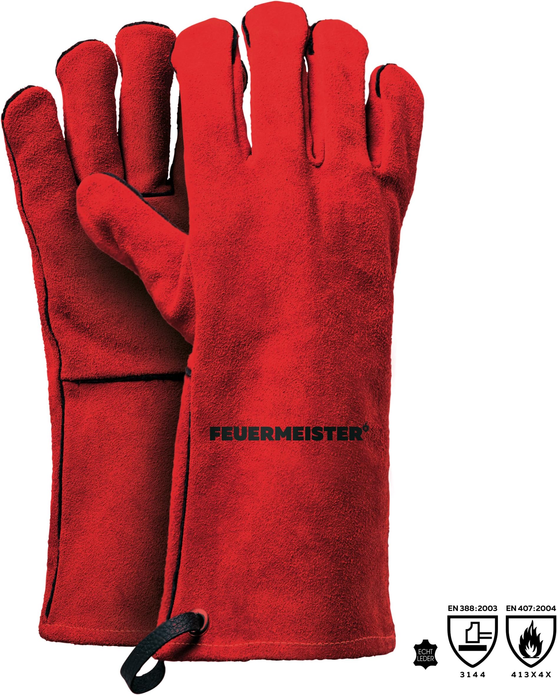 Fire Master Winter Edition Premium BBQ Gloves made of high quality red leather (Pair)