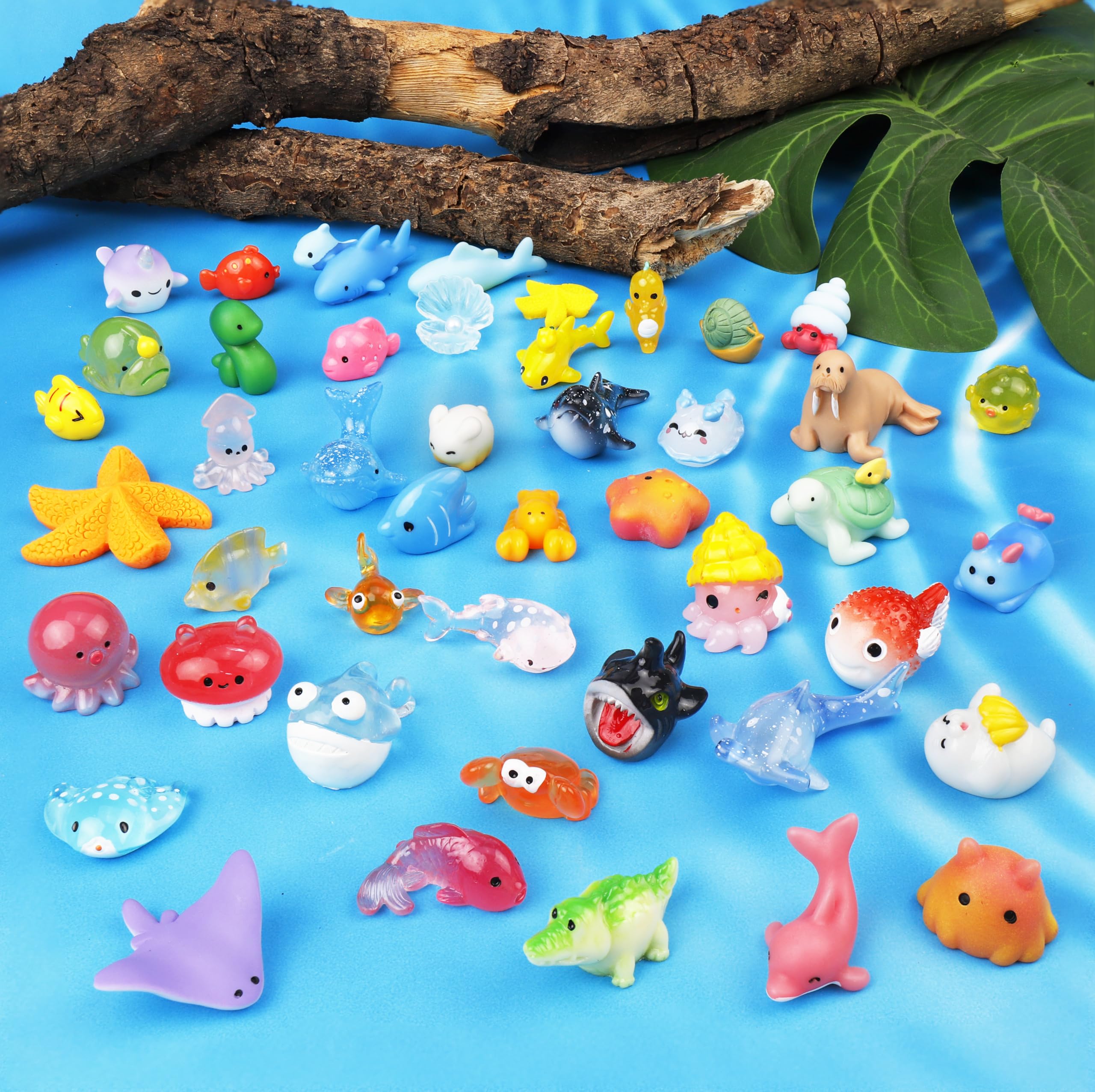 Photo 1 of 44 Pcs Mini Ocean Resin Animals 44 Styles Resin Animals Figurines Bulk for Fairy Garden Miniature Dollhouse Accessories Hide Crafts Decor