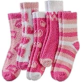 WEVIAS Womens Fuzzy Socks Fluffy Cozy Heart Comfy Winter Thick Warm Pink Plush Fleece Sleep Slipper Socks 5 Pairs