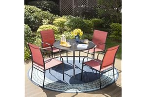 HERA'S HOUSE 5 Pieces Patio Dining Set, Patio Furniture Sets for 4, 4 x Red Textilene Dining Chair, 42" Metal Round Table for Lawn Garden Backyard Deck