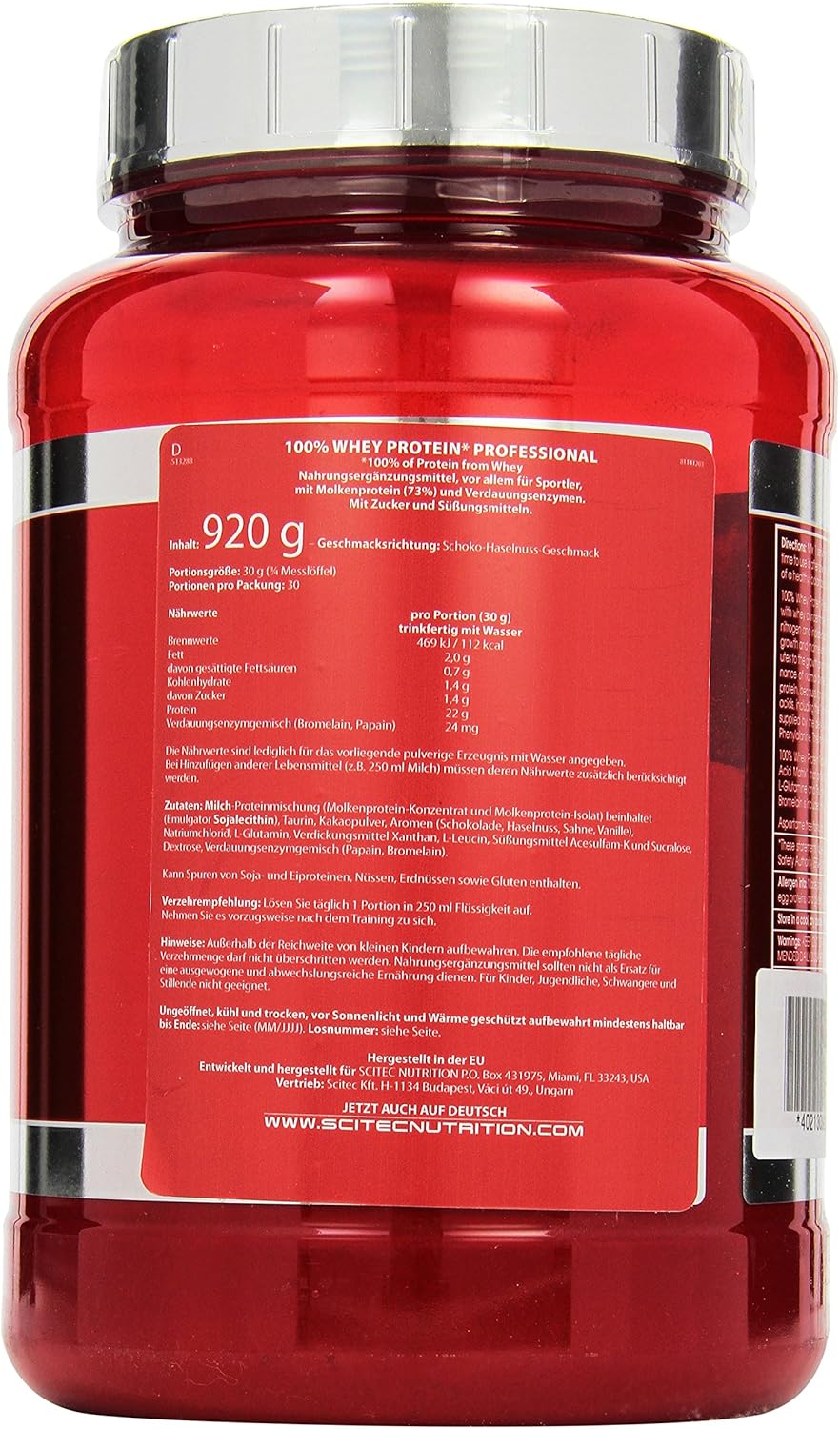 Scitec Nutrition 100 Whey Protein Professional Mit Extra Zusatzlichen Aminosauren Und Verdauungsenzymen 920 G Schokolade Haselnuss Amazon De Drogerie Korperpflege