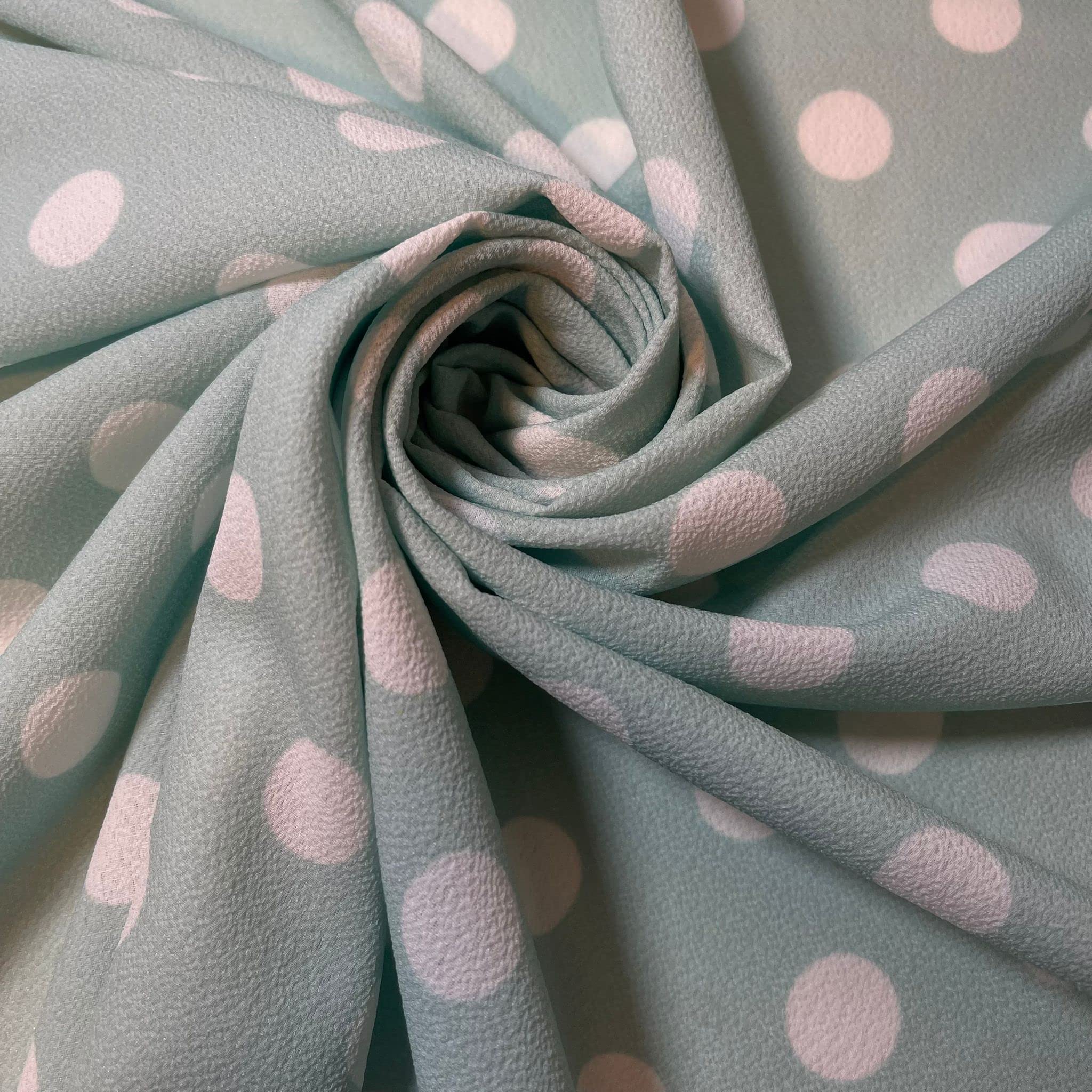 Polka Dot Collection Silky Crepe Fabric Sewing Craft Spots 58" (Pre Cut 1 Meter) (Mint)