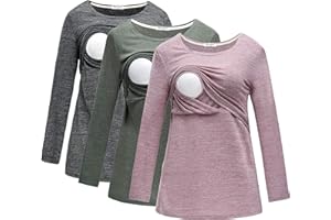 Bearsland Women's 3 Packs Maternity Clothes Long Sleeves Breastfeeding Shirts Nursing Top