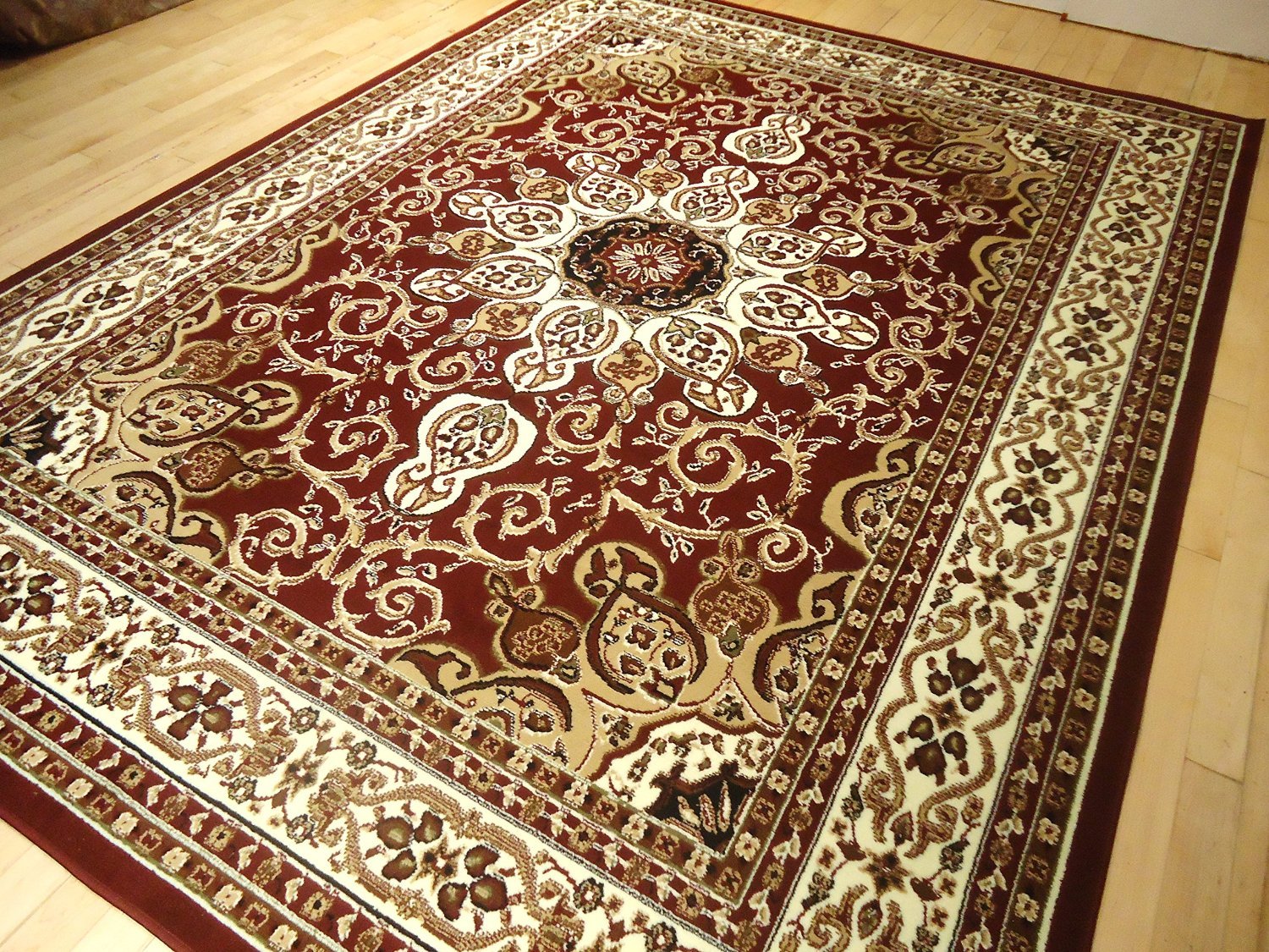 Area Rug Traditional Persian Design 8x11 Rug Burgundy 8x10 Rug Cream