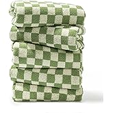 Madi-Cadi Hand Towels 5 Pack - Cotton Face Towels Soft, Absorbent, and Decorative Checkered Design for Bathroom, Kitchen, Gym, and Spa - 13 x 29 Inches for Any Occasion (Green)