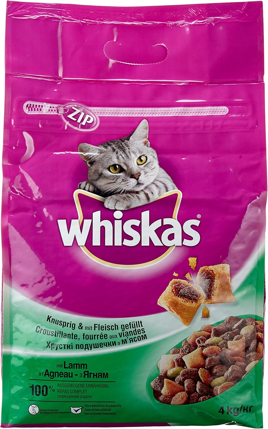 Whiskas Katzenfutter Trockenfutter Adult 1+ Mit Lamm - 5x 800g Beutel