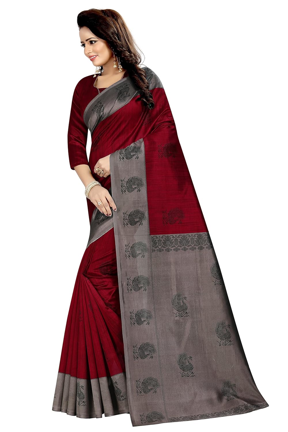 rensila fab women's mysore art silk saree with blouse piece (maroon)