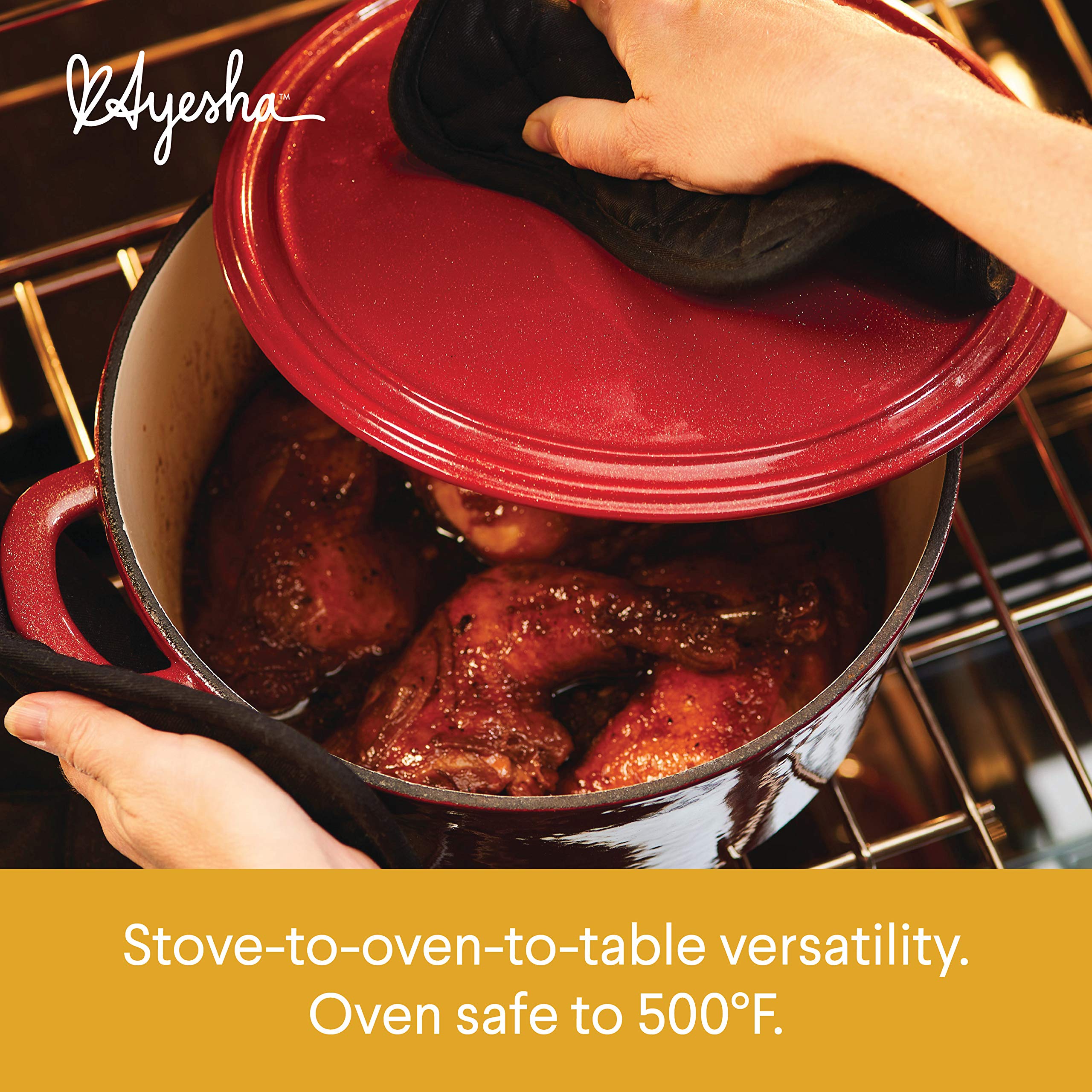 Ayesha Curry Cast Iron Enamel Casserole Dish/ Casserole Pan / Dutch Oven with Lid 6 Quart