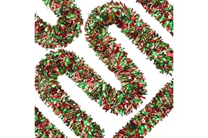 OCTERIC 66 Ft Christmas Tinsel Garland Thick Tinsel Garland Xmas Tree Decorations Metallic Tinsel Twist Garland for Christmas, Birthday, Party Decor Indoor Outdoor Party Supplies (Green-Red)