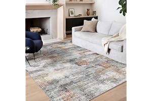 vivorug Washable Rug, Ultra Soft Area Rug 8x10, Non Slip Abstract Rug Carpet, Stain Resistant Rugs for Living Room Bedroom, Modern Fluffy Rug (Gray/Rust, 8'x10')