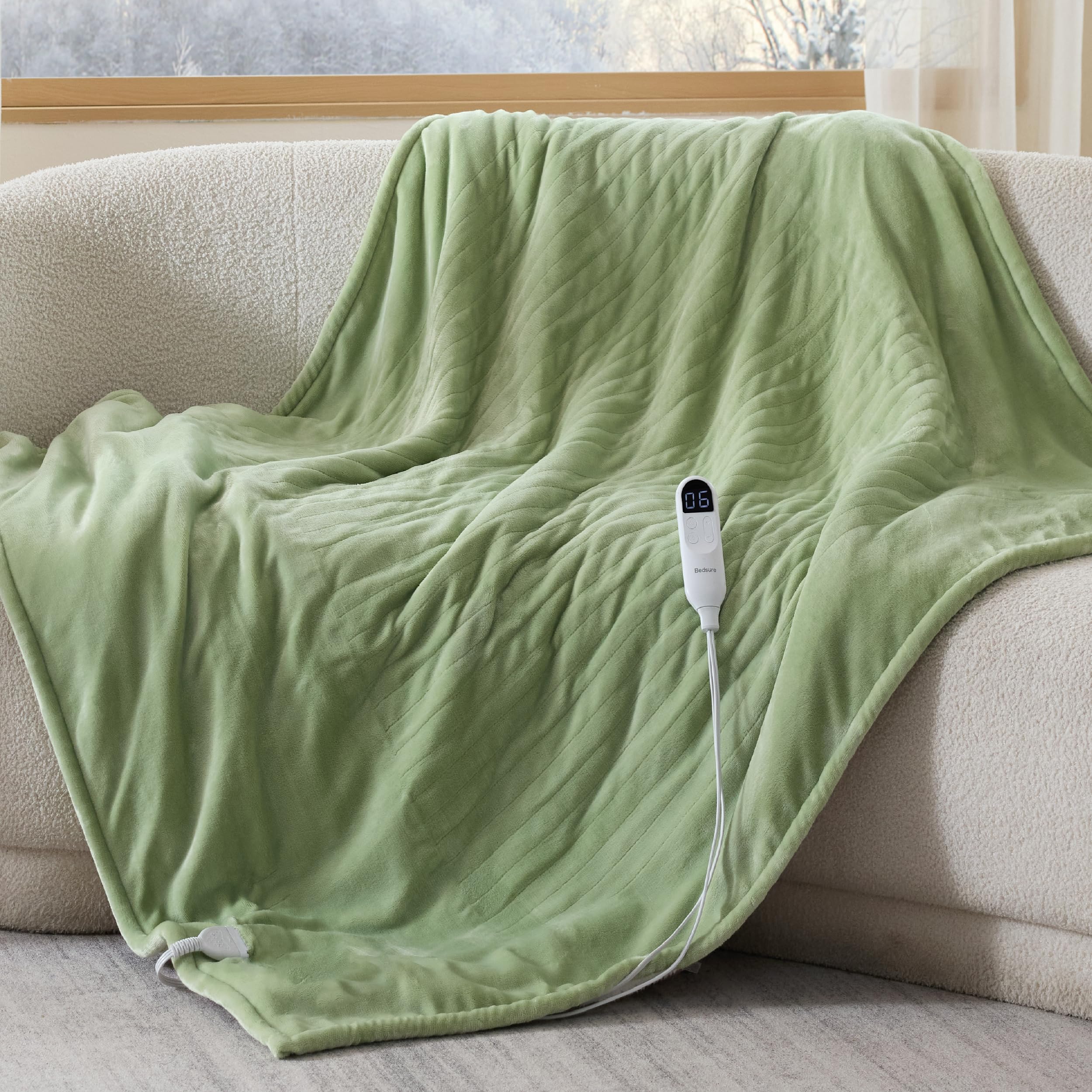 Photo 1 of Bedsure Heated Blanket Throw Blanket - Fast Heating Electric Blanket, Soft Flannel Heated Throw with 4 Time Settings, 6 Heating Settings, Warm Gifts for Women Men (50x60 inches, Sage Green)