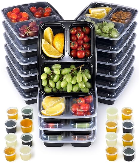 Meal Prep Containers im 16er-Pack | 950ml Essensbox in Schwarz | Essensboxen | Meal Prep Boxen | Stapelbar, Wiederverwendbar,