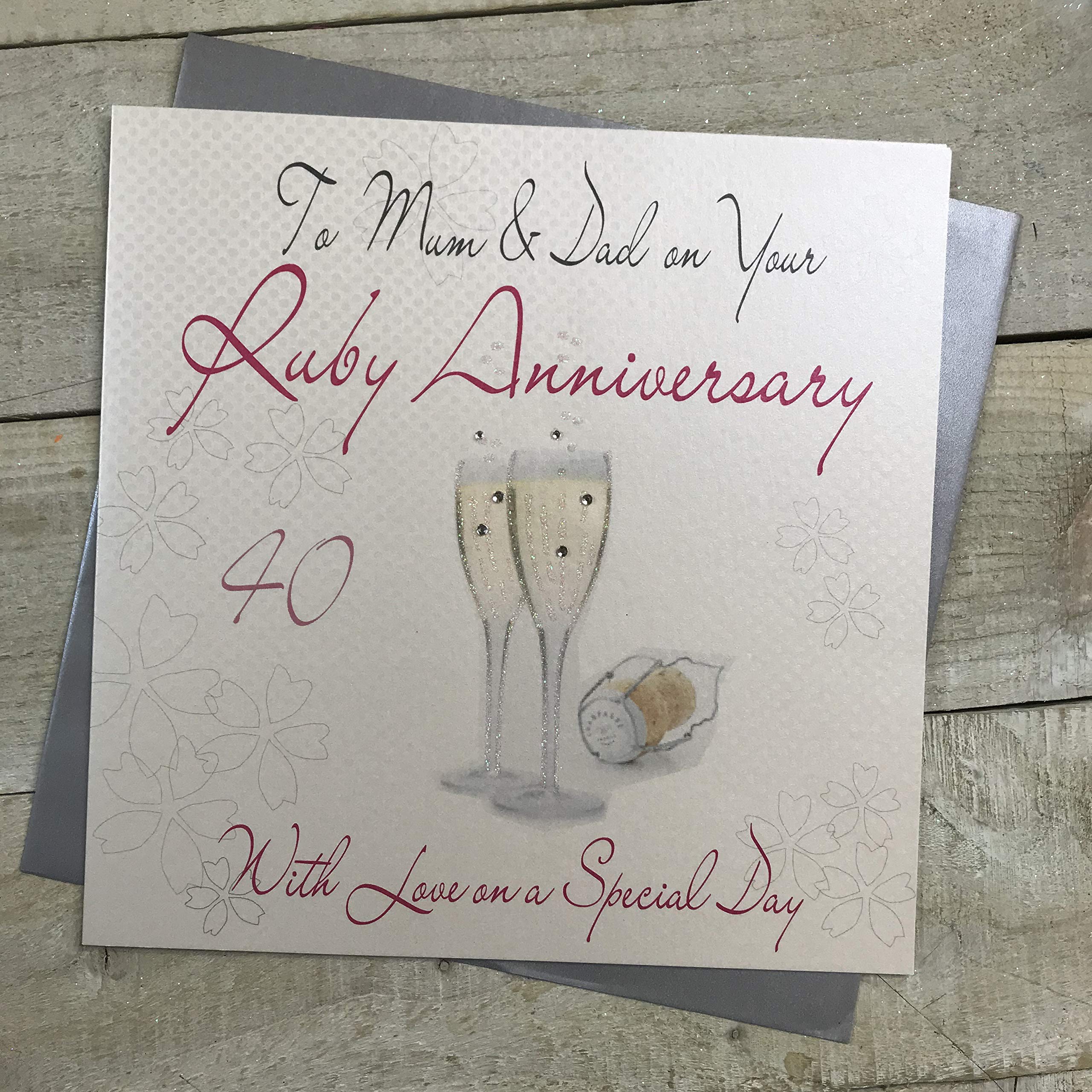 white cotton cards To Mum and Dad on Your Ruby Anniversary, Handmade Large 4Oth Ruby Anniversary Card Champagne, XLWA40M