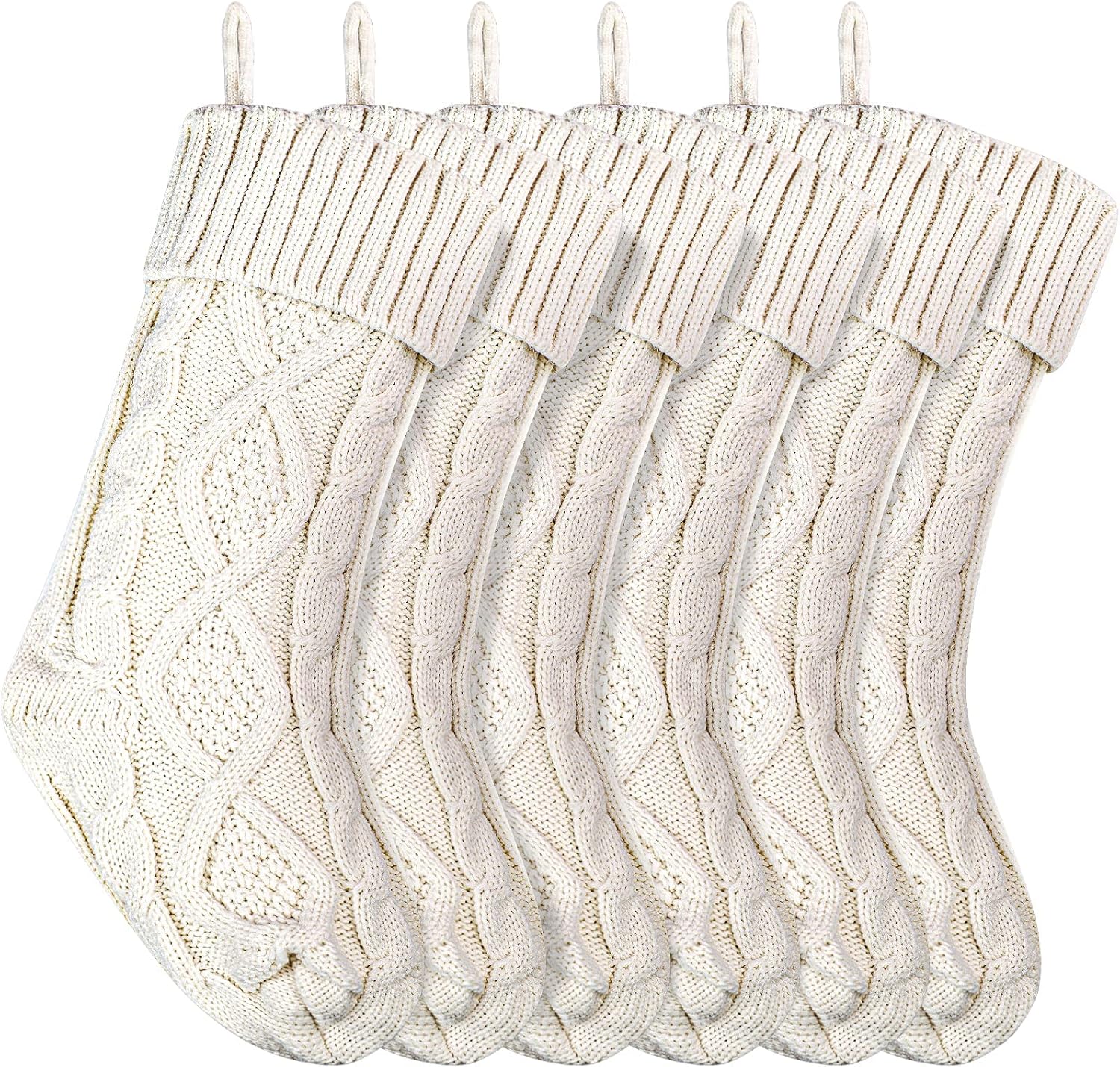Stockings & Holders - Christmas Stockings Knitted Xmas Stockings 18 Inches Double-Sided Fireplace Hanging Stockings for Family Christmas Decoration (Ivory, 6)