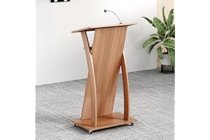 Xibolai Mobile Wooden Podium Stand with Wheels Lectern Black Walnut 16MM Wood Board Elegant Design Wooden Churche Pulpit