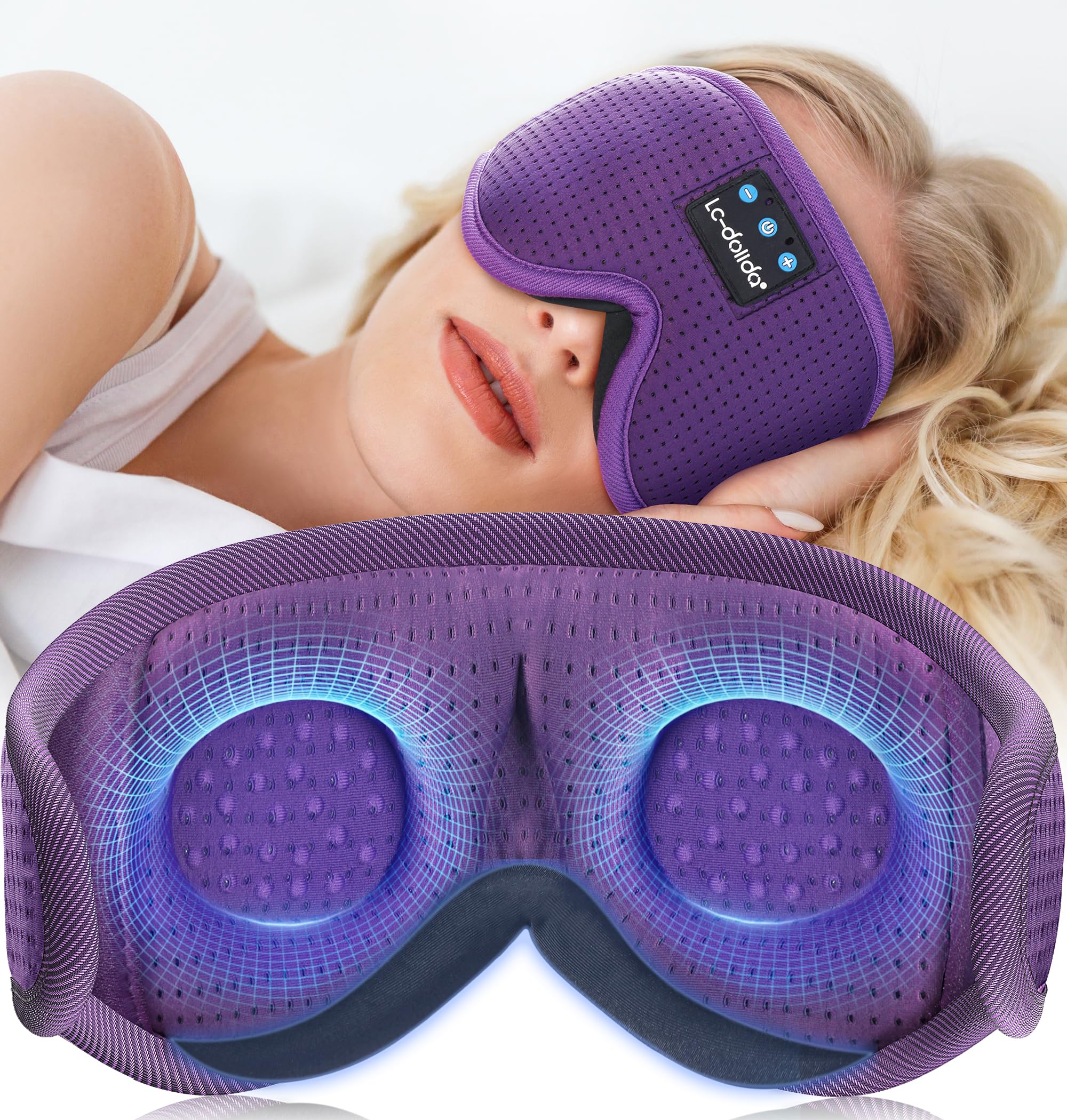 Photo 1 of LC-dolida Sleep Headphones, Sleep Mask Bluetooth Wireless Music Eye Mask, Sleeping Headphones for Side Sleepers Sleep Mask with Bluetooth Headphones Ultra-Thin Stereo Speakers Perfect for Sleeping