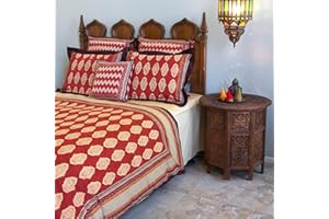 Saffron Marigold Red Paisley King Duvet Cover 100% Cotton Reversible Hand Block Printed Decorative Bed Cover for Bedroom Decor - Spice Route 108 x 90 Inches