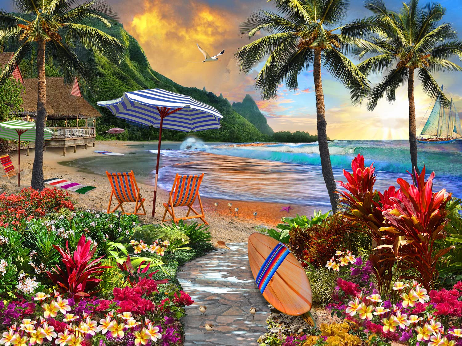 Vermont Christmas Company Hawaiian Seaside Jigsaw Puzzle 500 Piece