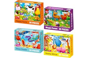 QUOKKA Puzzles for Toddlers 3-5 - 4 x 30 Pieces Puzzles for Kids Ages 2-4 - Animal Learning Jigsaw Puzzles for Kids 4-6 Years