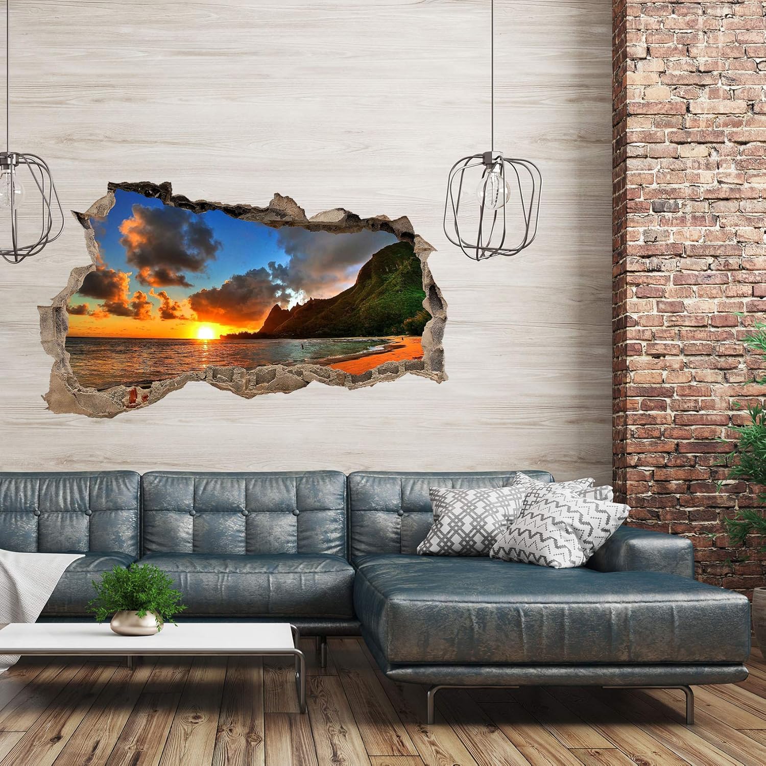 Car Bedroom Living Room Wall Sticker Decal Hole in the Wall, Wl23 Sunset - Image 3