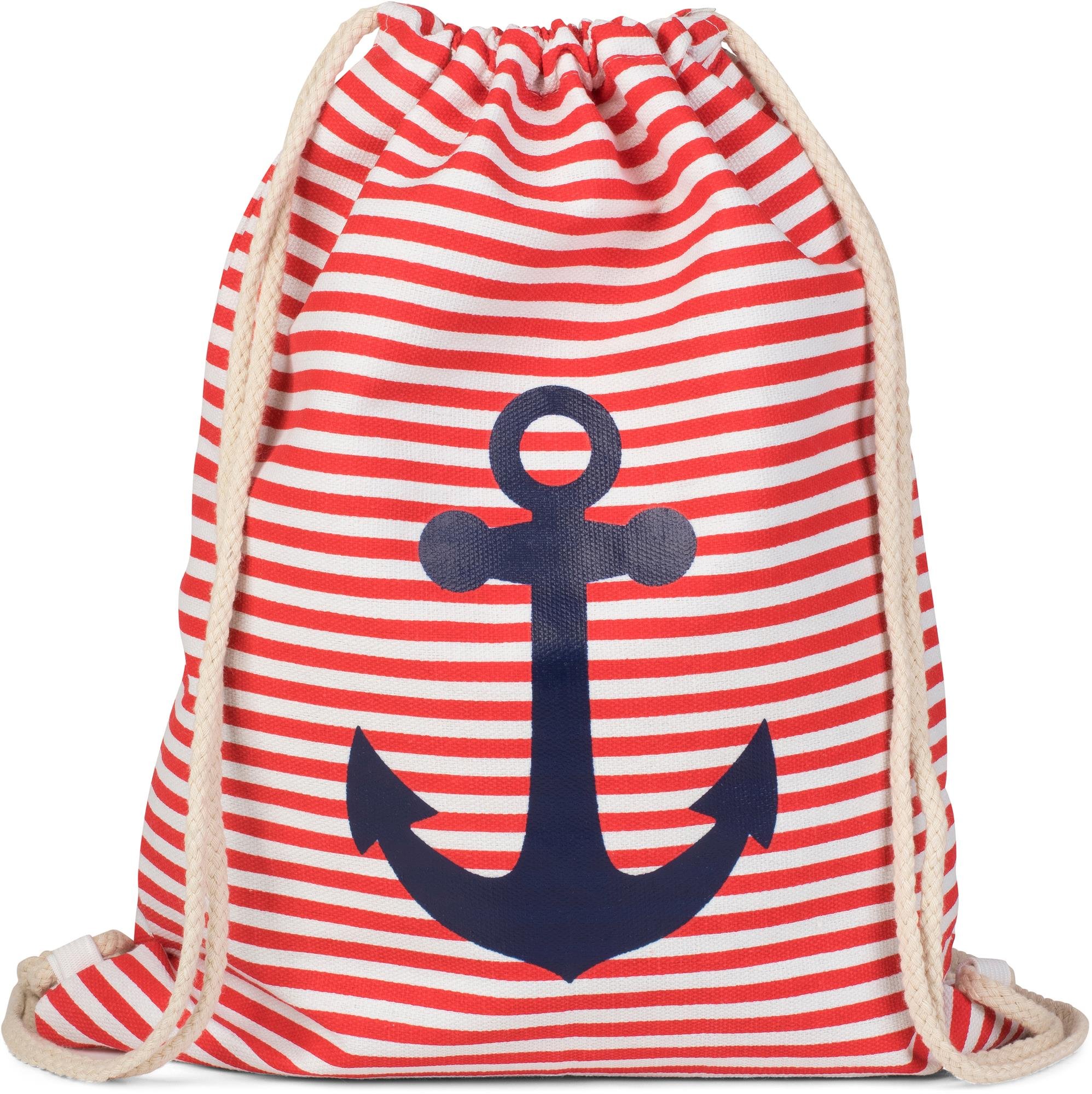 styleBREAKER maritime design gym backpack with stripes and anchor print, sports bag, unisex 02012052, color:Red-White/Navy